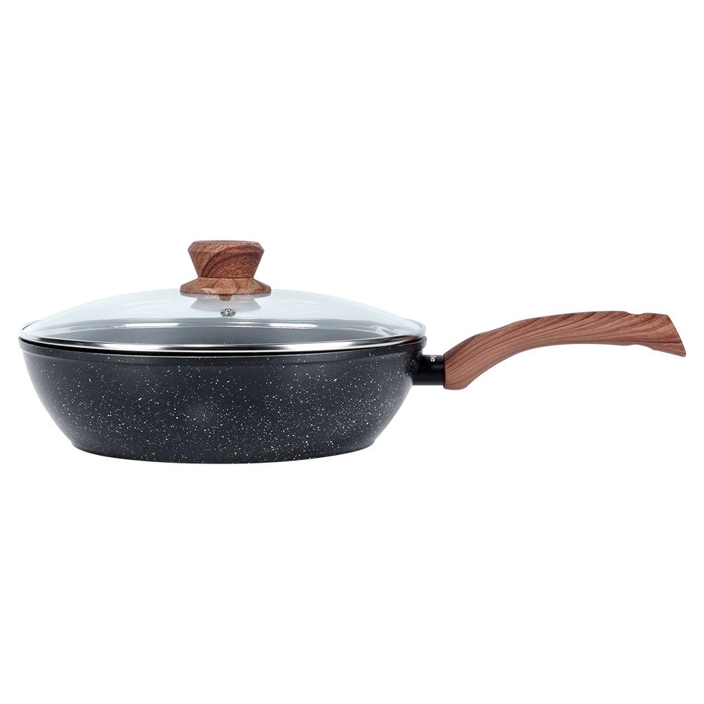 Aliumininė keptuvė su granitine danga ir stiklo dangčiu vilde black&wood 28 cm, 3,5 l