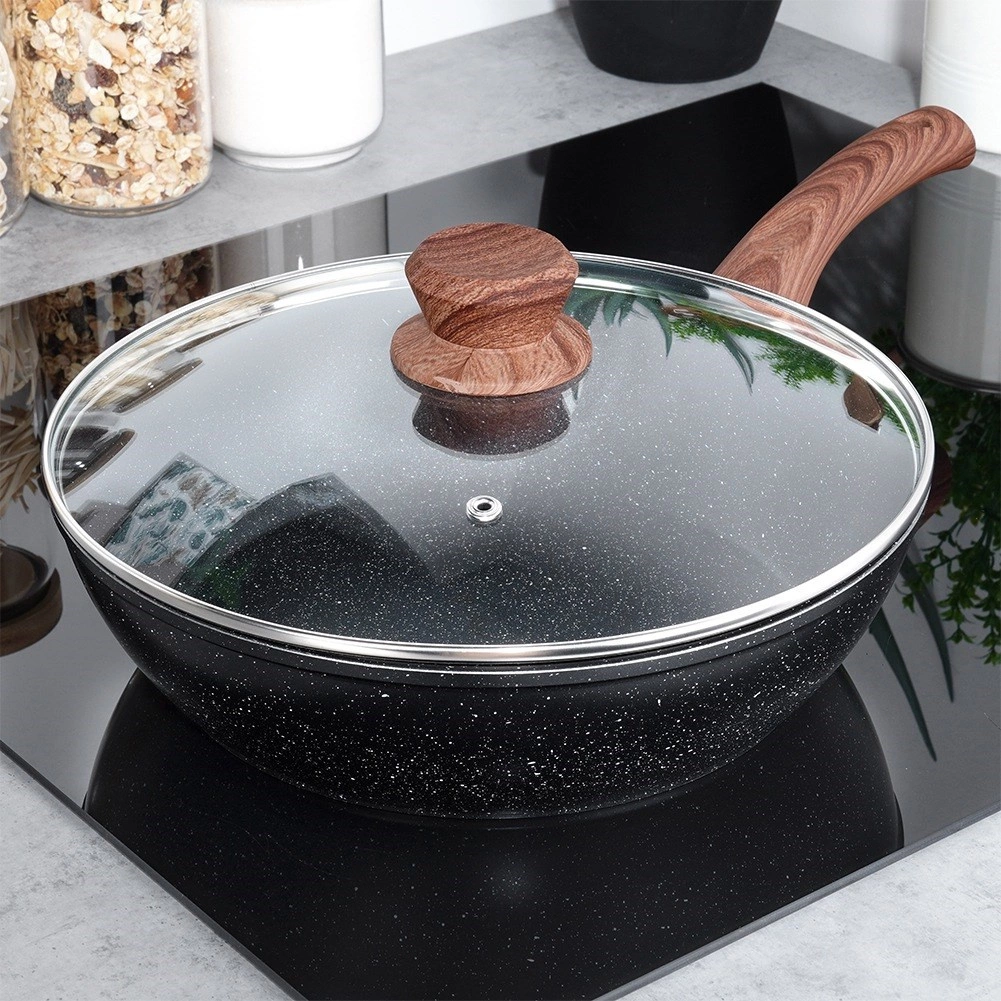Aliumininė keptuvė su granitine danga ir stiklo dangčiu vilde black&wood 28 cm, 3,5 l 1