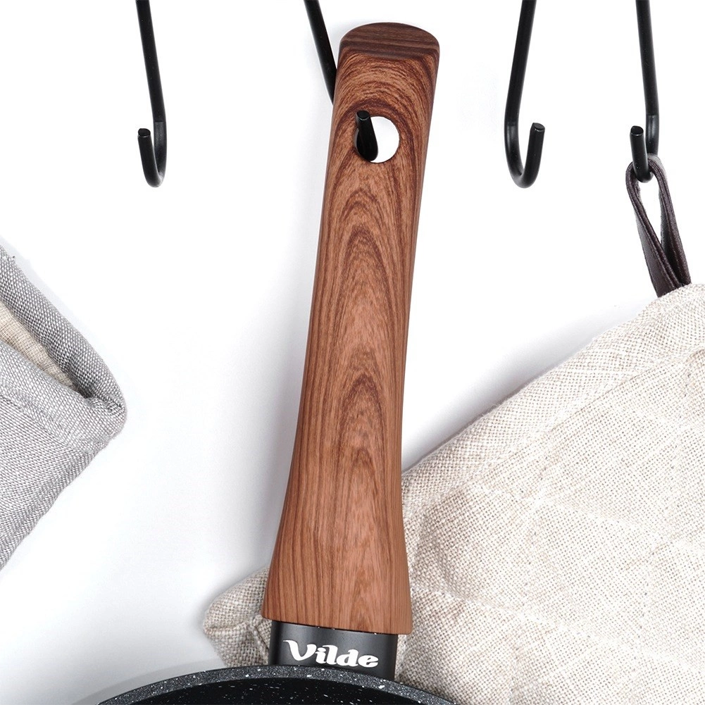 Aliumininė keptuvė su granitine danga ir stiklo dangčiu vilde black&wood 28 cm, 3,5 l