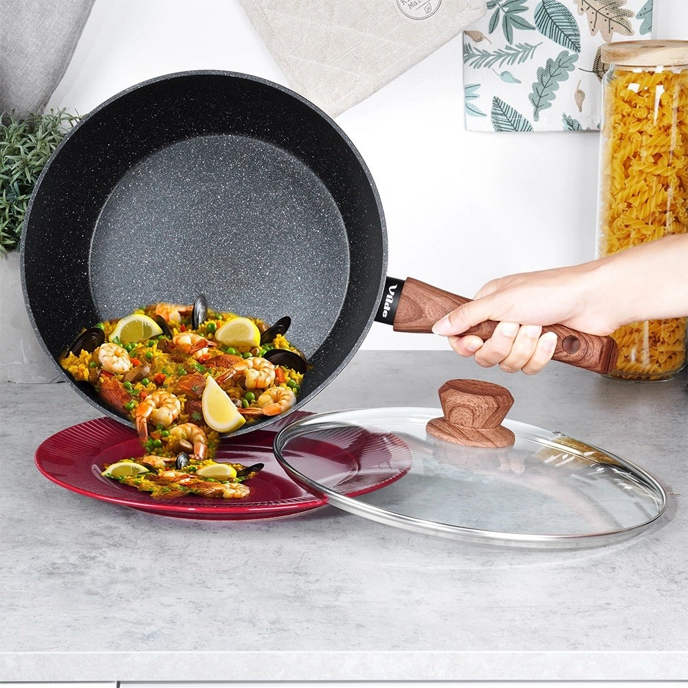 Aliumininė keptuvė su granitine danga ir stiklo dangčiu vilde black&wood 28 cm, 3,5 l