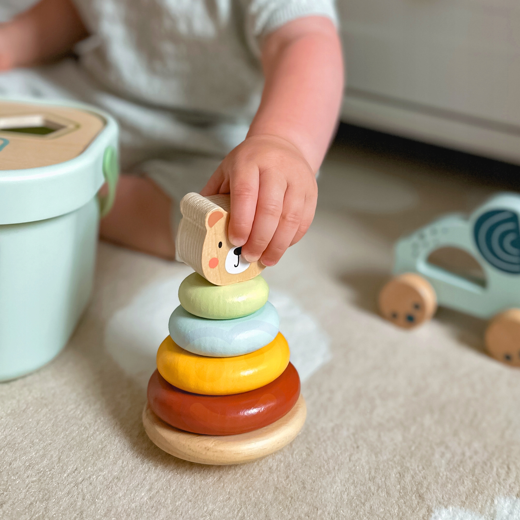 Sensorinis rinkinys kūdikiams, piramidė ir dėžutė 3in1