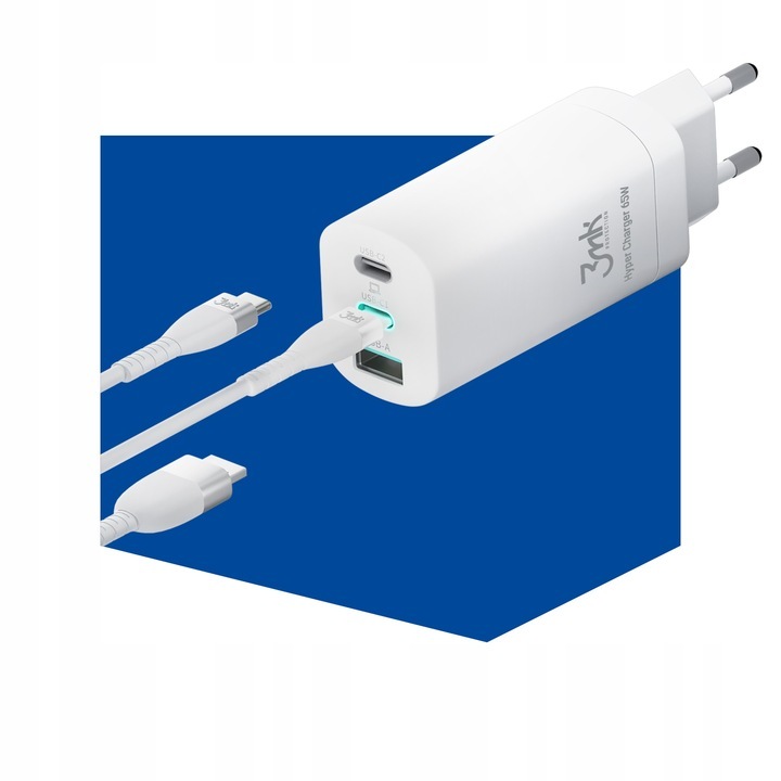 3mk 65w tinklo įkroviklis +usb-c 100w 5a 2m kabelis