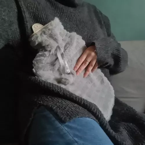 Pliušinis karšto vandens butelis su dangteliu, 2 l, pilkas/smėlinis