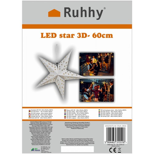 3d led žvaigždė – 60cm ruhhy 20076