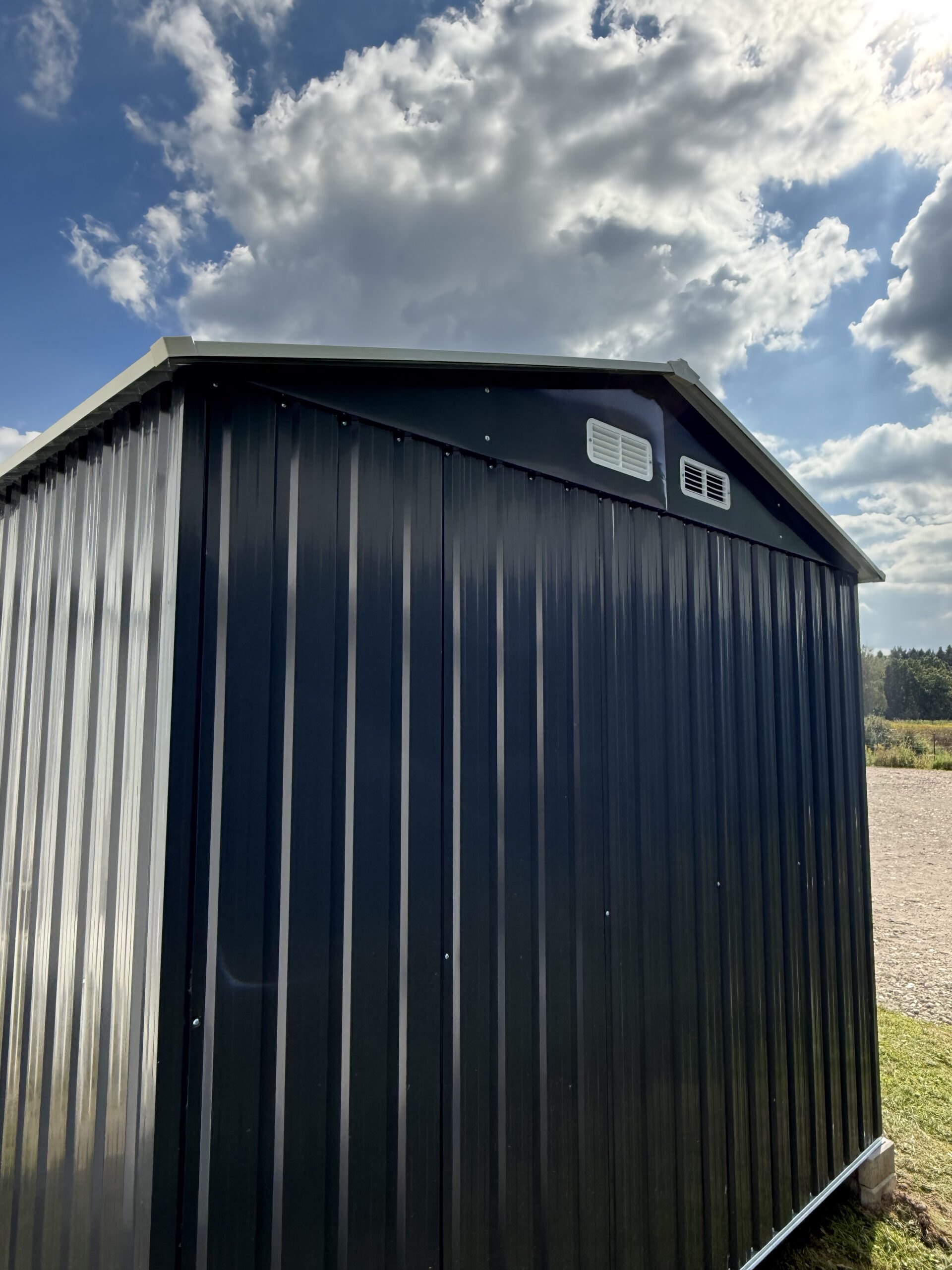 Metalinis sandėliukas su stumdomomis durimis, antracito, 174 × 194 × 202/172 cm 2