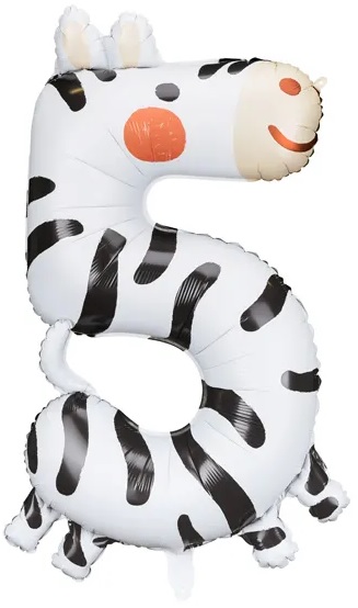 Folinis balionas Zebras-Skaičius 5, 42x81 cm, baltas