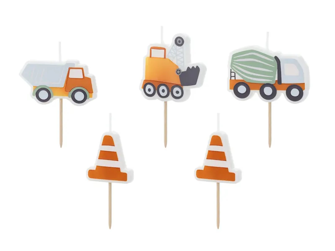 Birthday candles Road works, 3-4.5 cm, mix (1 pkt / 5 pc.)