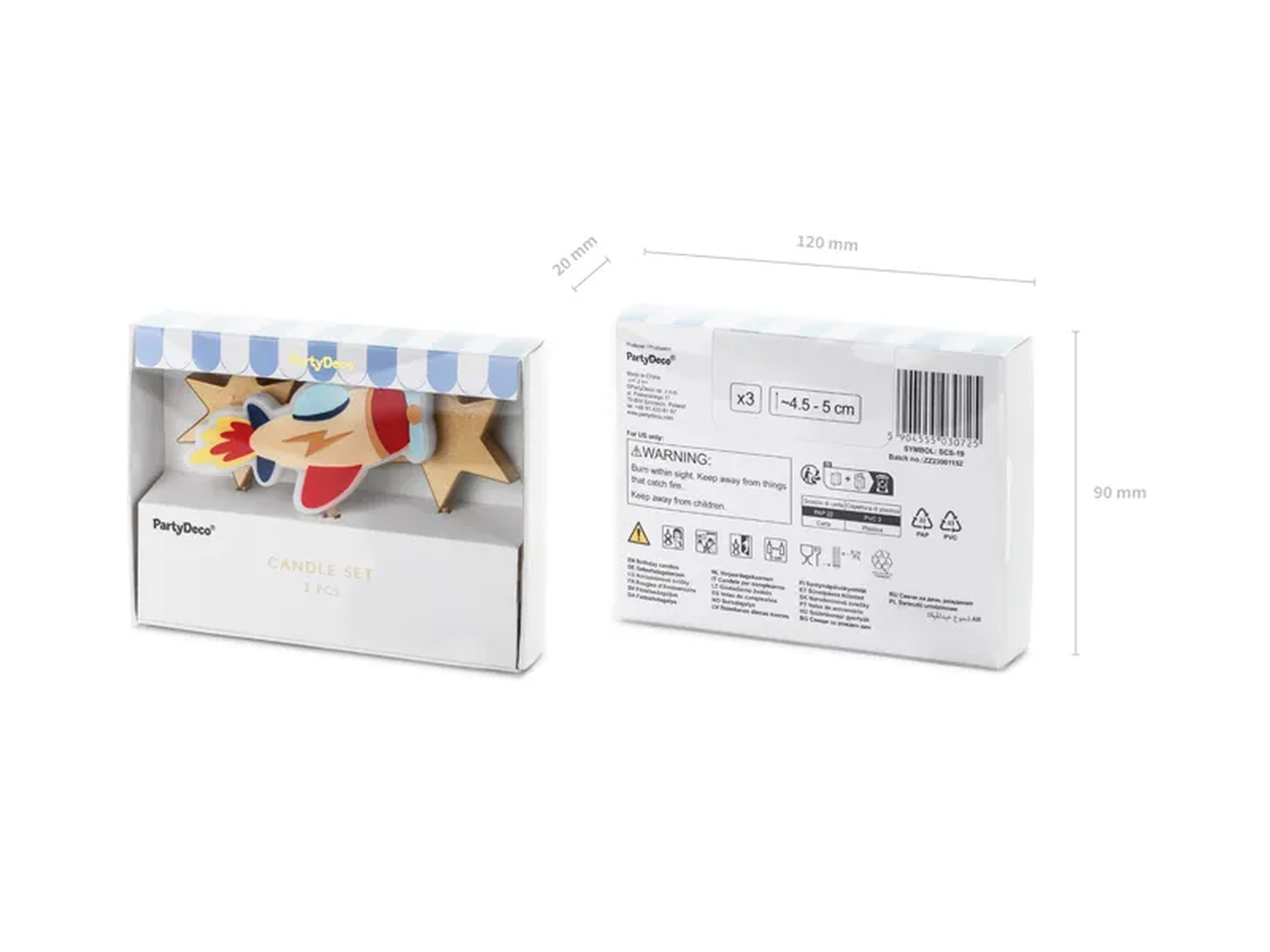 Birthday candles Airplane, 4.5-5 cm, mix (1 pkt / 3 pc.)