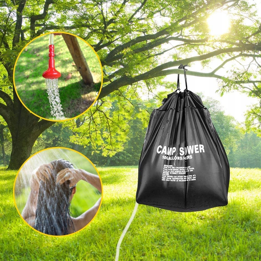Didelis 40l saulės energija varomas kempingo dušas