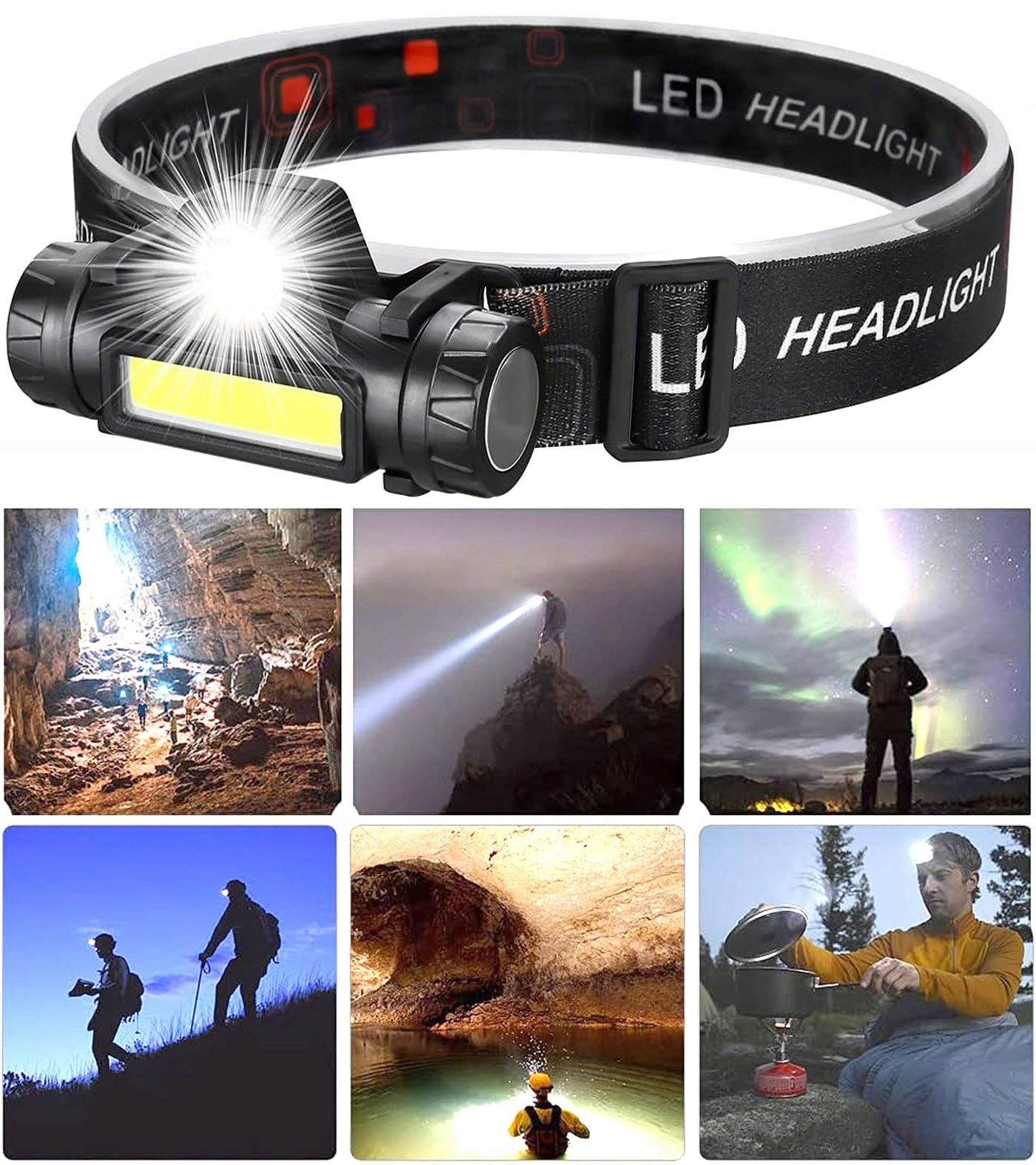 Galvos žibintuvėlis usb led