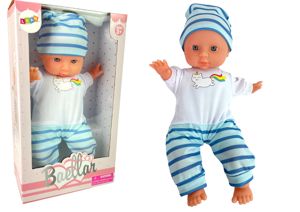 Lėlė kūdikis dryžuota pižama leantoys, 30 cm