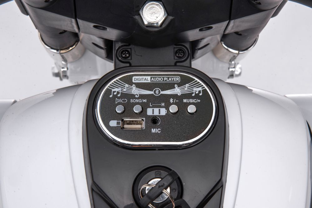Vienvietis vaikiškas elektrinis motociklas goldwing, baltas