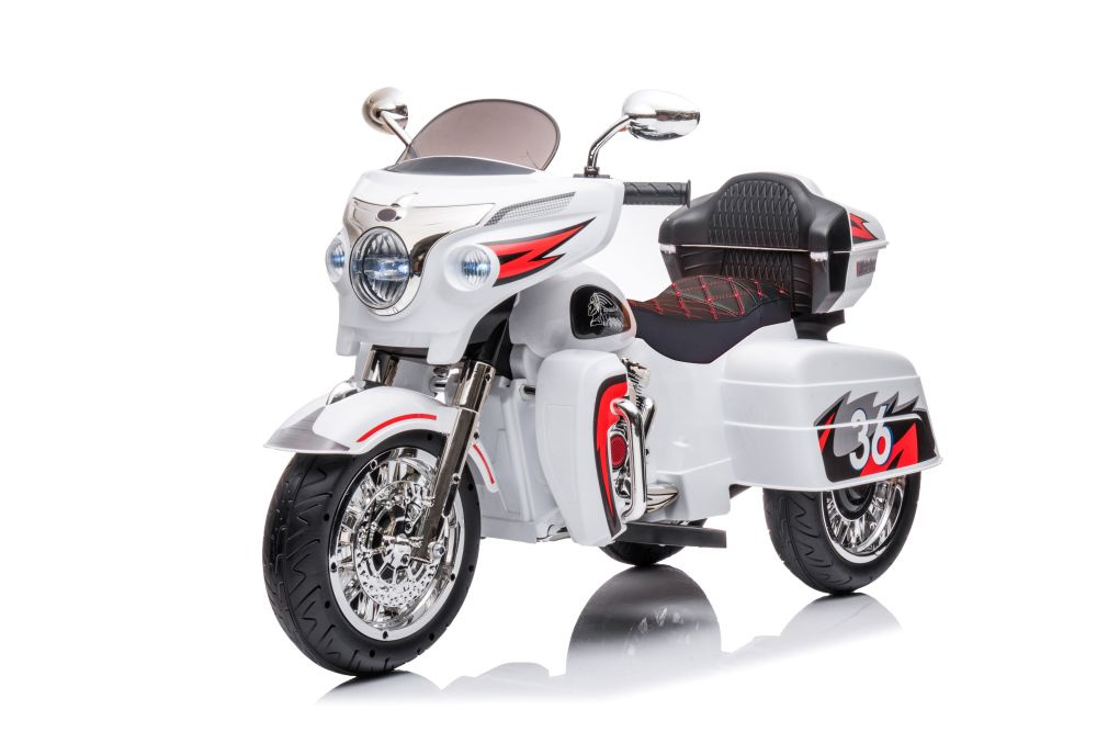 Vienvietis vaikiškas elektrinis motociklas goldwing, baltas