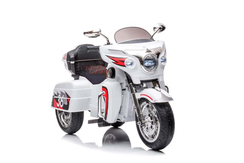 Vienvietis vaikiškas elektrinis motociklas goldwing, baltas