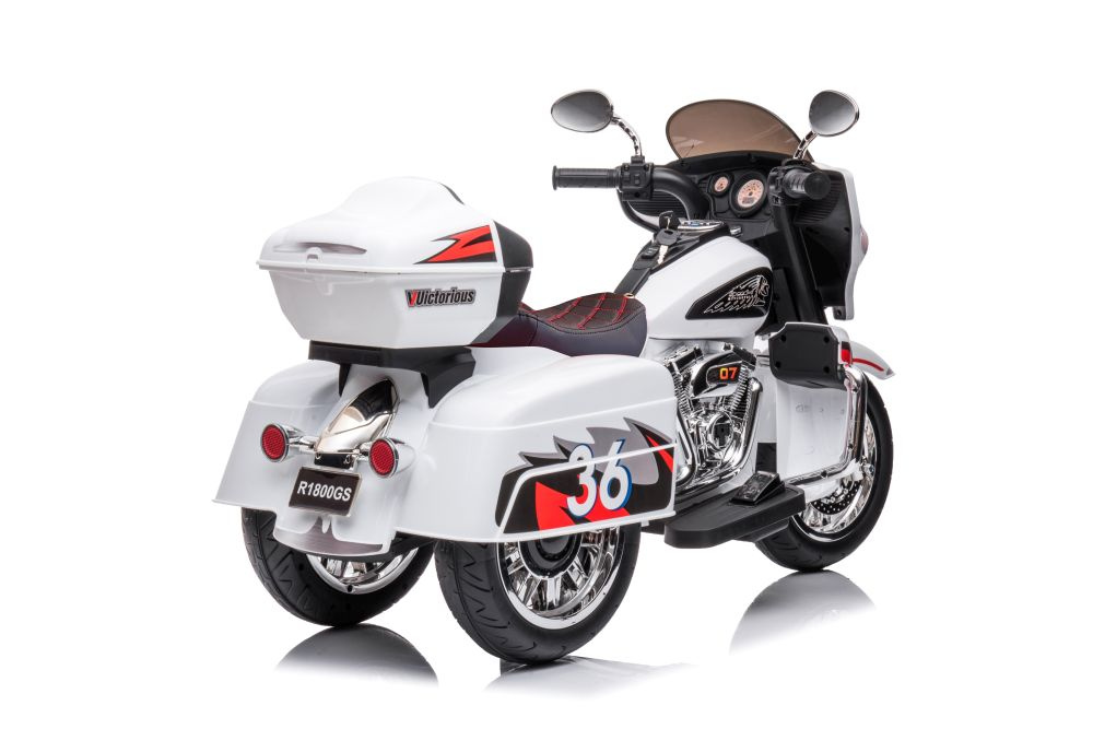 Vienvietis vaikiškas elektrinis motociklas goldwing, baltas