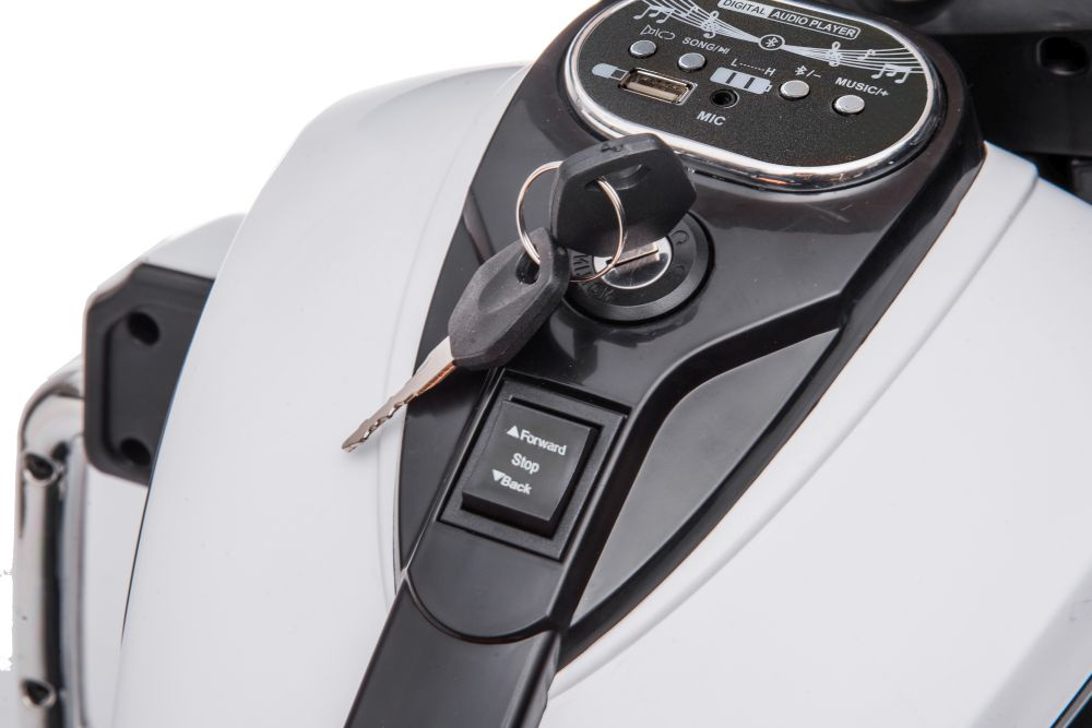 Vienvietis vaikiškas elektrinis motociklas goldwing, baltas