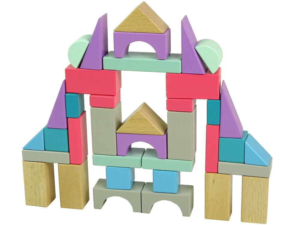 Medinių kaladėlių rinkinys mergaitėms lean toys pilis, 55 vnt.