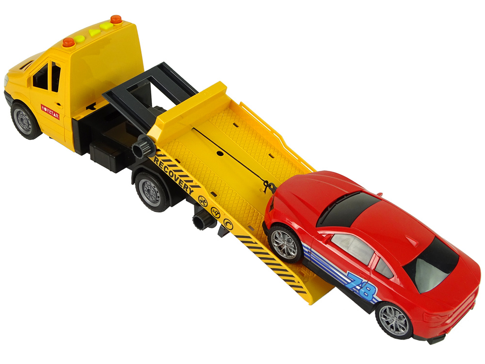 Žaislinis tralas su automobiliu lean toys, geltonas, 30x9x11 cm, 2 d