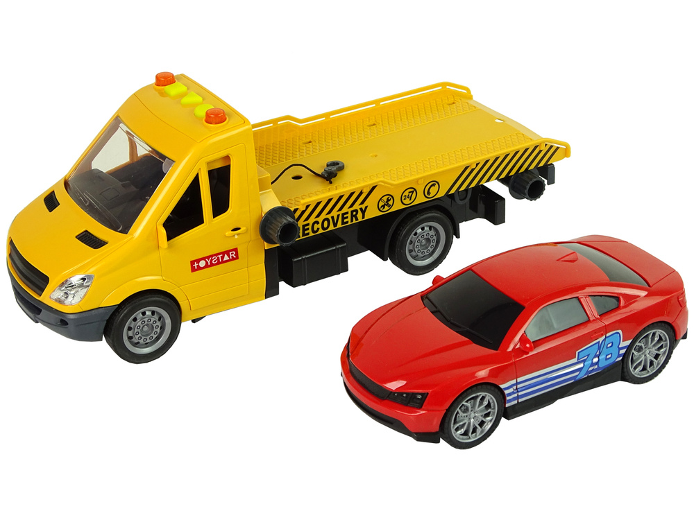 Žaislinis tralas su automobiliu lean toys, geltonas, 30x9x11 cm, 2 d
