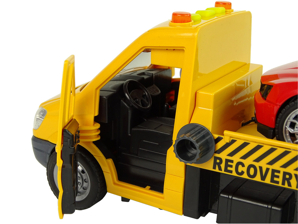 Žaislinis tralas su automobiliu lean toys, geltonas, 30x9x11 cm, 2 d