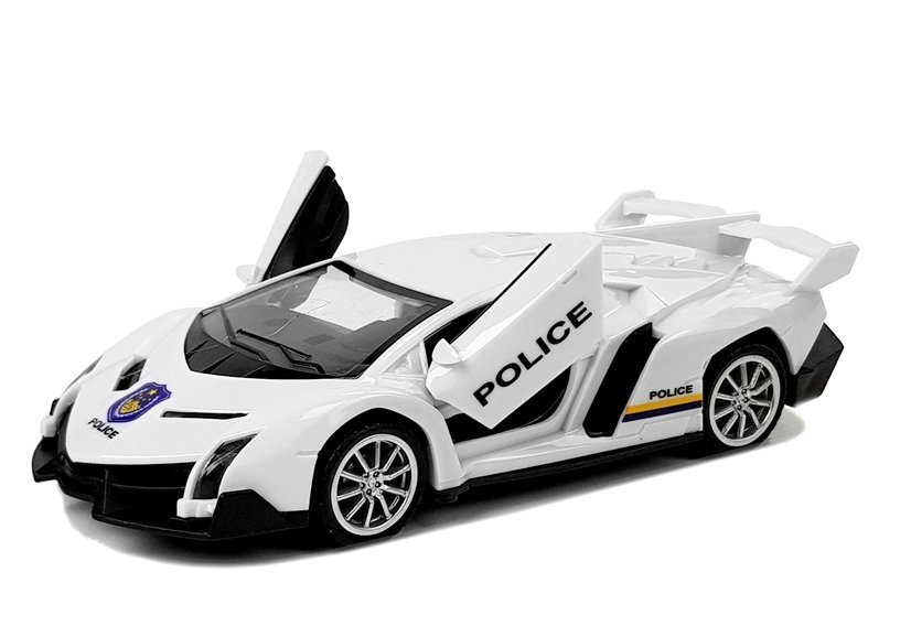 Žaislinis sportinis policijos automobilis lean toys, baltas, 17x6,5x4 cm