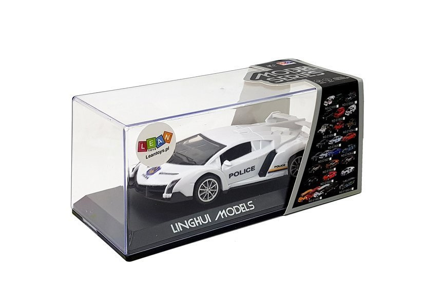 Žaislinis sportinis policijos automobilis lean toys, baltas, 17x6,5x4 cm