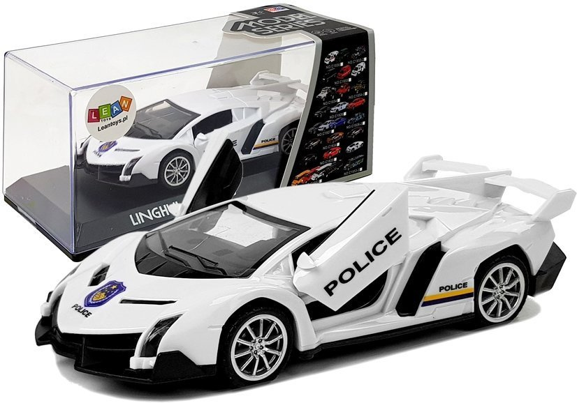 Žaislinis sportinis policijos automobilis lean toys, baltas, 17x6,5x4 cm