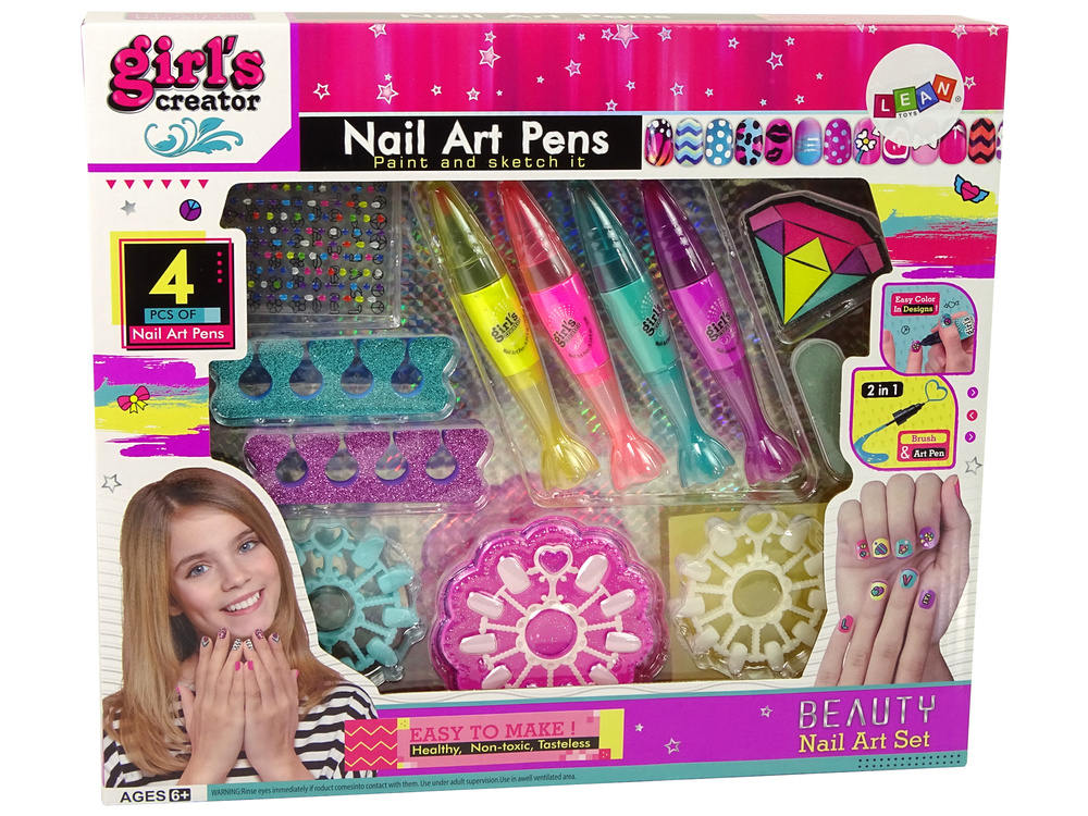 Nagų dažymo rinkinys vaikams lean toys lacquers pens coloured stickers