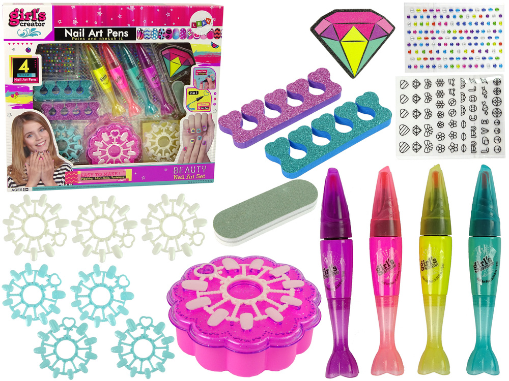 Nagų dažymo rinkinys vaikams lean toys lacquers pens coloured stickers