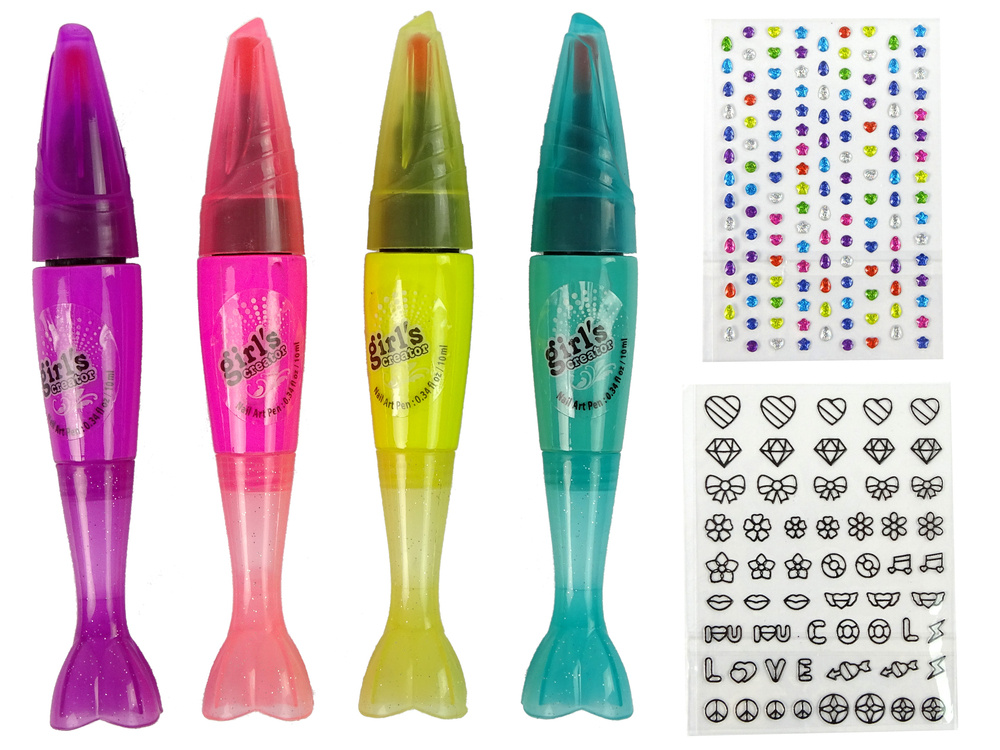 Nagų dažymo rinkinys vaikams lean toys lacquers pens coloured stickers