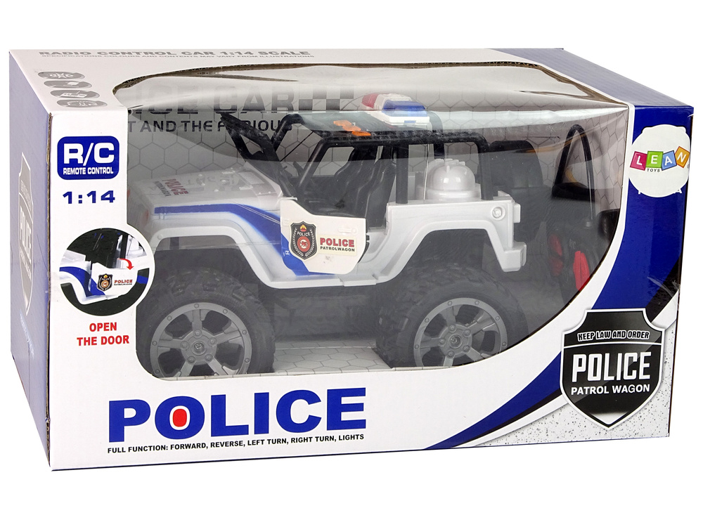 Nuotoliniu pulteliu valdomas policijos automobilis jeep