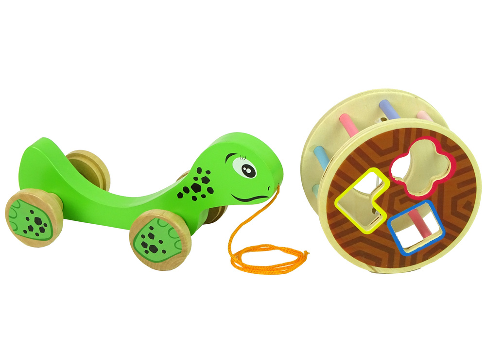 Medinis žaislas vaikams lean toys vėžlys ant ratų
