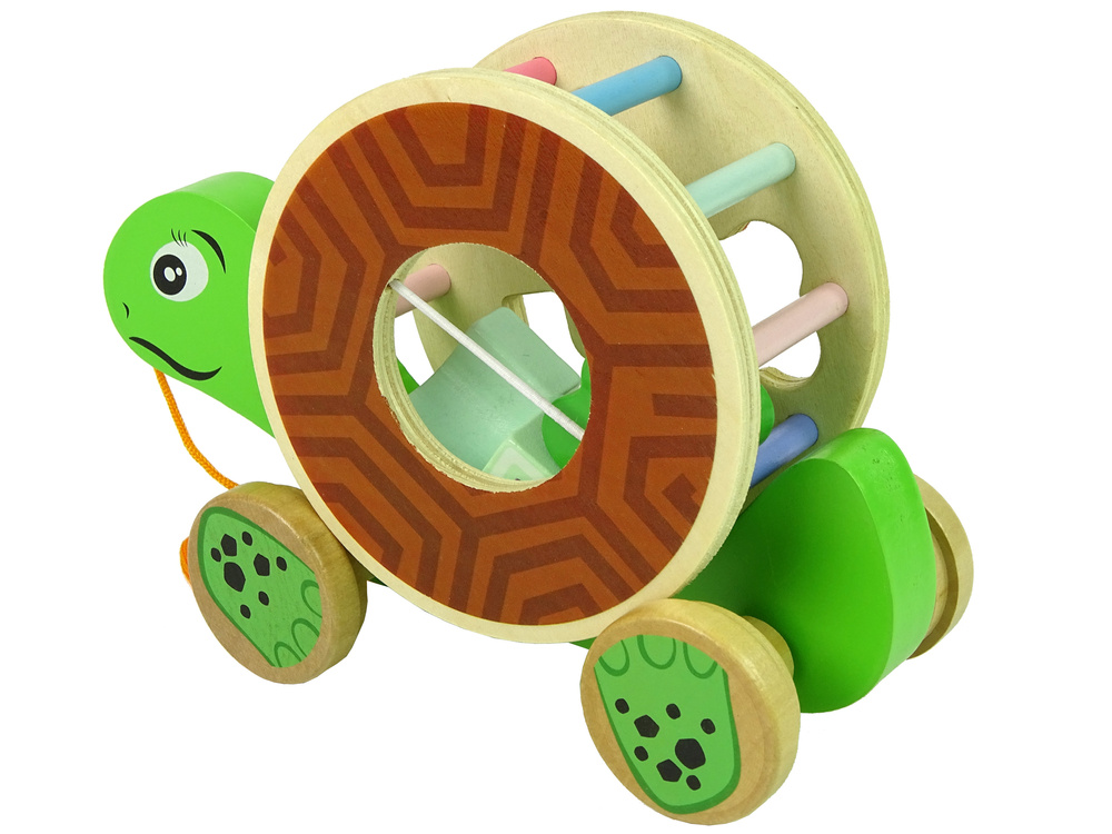 Medinis žaislas vaikams lean toys vėžlys ant ratų