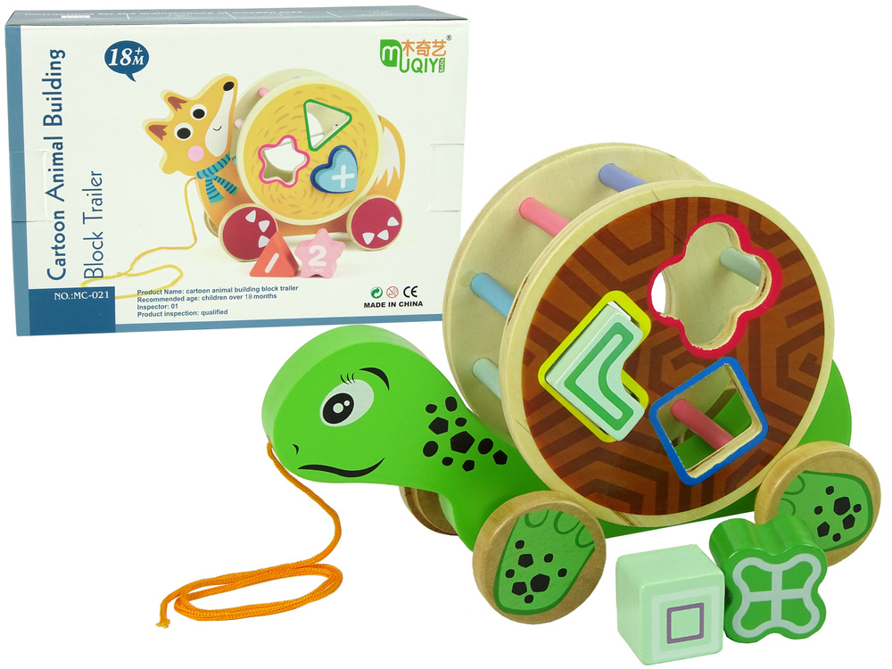Medinis žaislas vaikams lean toys vėžlys ant ratų