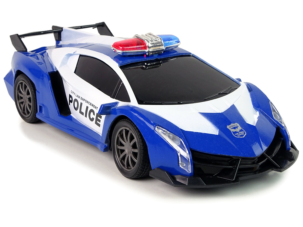 Nuotoliniu būdu valdomas policijos lenktynių automobilis su led šviesomis