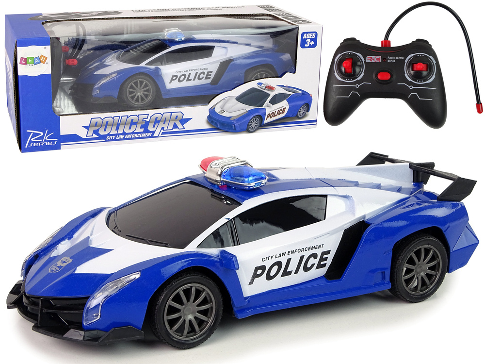Nuotoliniu būdu valdomas policijos lenktynių automobilis su led šviesomis