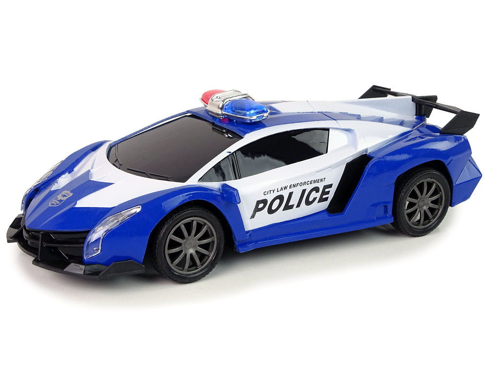 Nuotoliniu būdu valdomas policijos lenktynių automobilis su led šviesomis