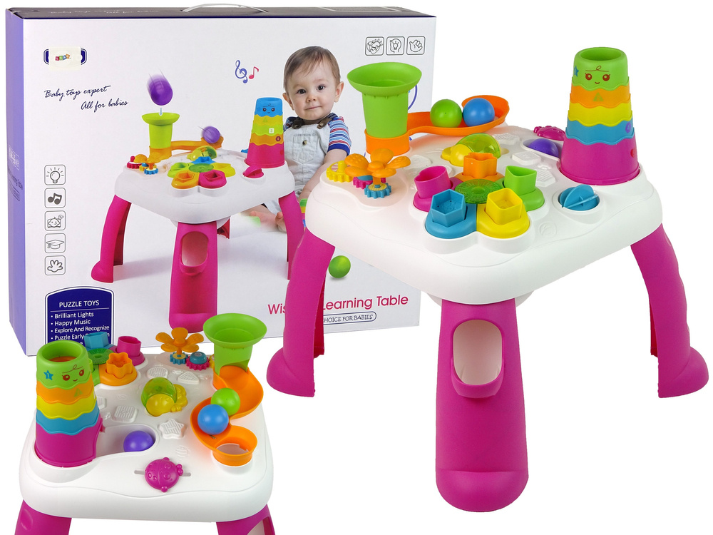 Linteraktyvus stalas su įvairiomis kaladėlėmis leantoys, rožinė