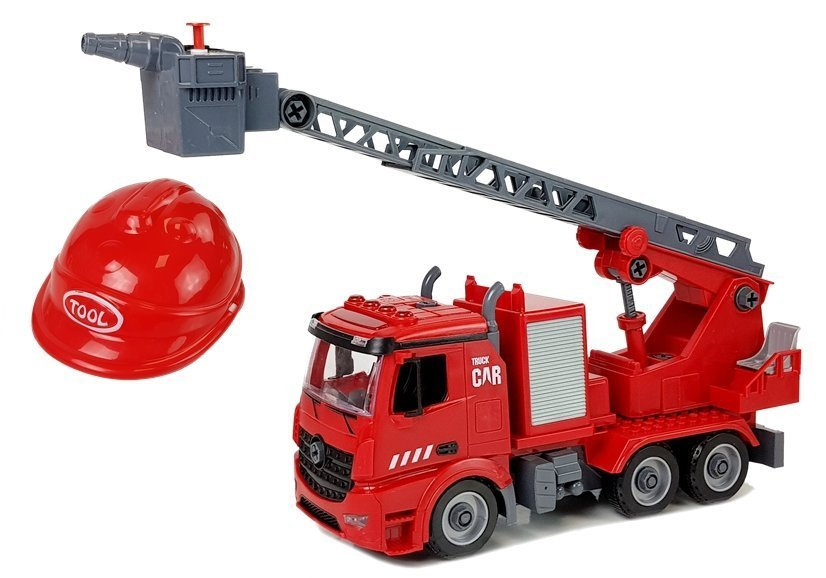 Žaislinis ardomas ugniagesių gelbėtojų autokeltuvas su priedais lean toys, raudonas, 54x32x9,5 cm