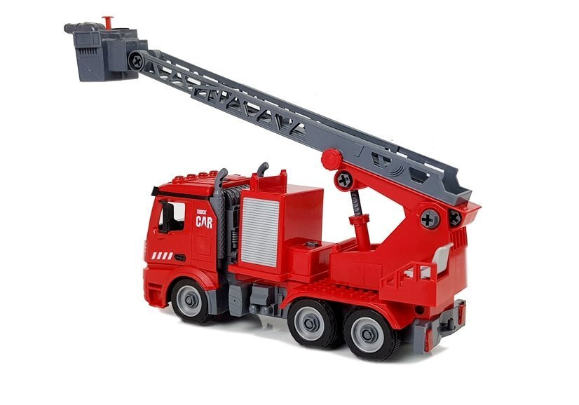 Žaislinis ardomas ugniagesių gelbėtojų autokeltuvas su priedais lean toys, raudonas, 54x32x9,5 cm