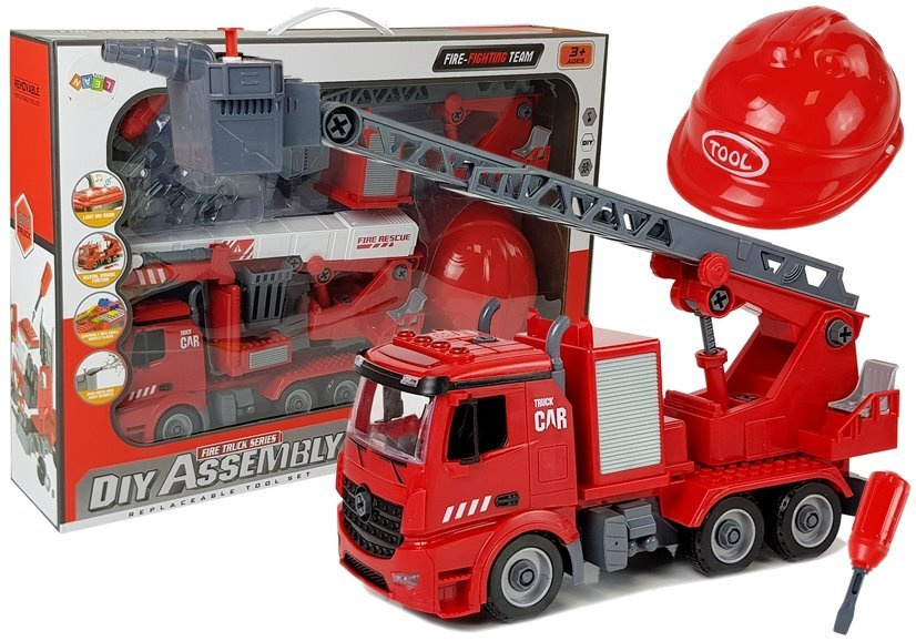 Žaislinis ardomas ugniagesių gelbėtojų autokeltuvas su priedais lean toys, raudonas, 54x32x9,5 cm