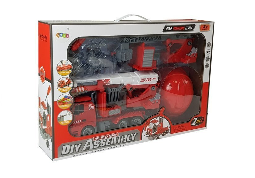 Žaislinis ardomas ugniagesių gelbėtojų autokeltuvas su priedais lean toys, raudonas, 54x32x9,5 cm