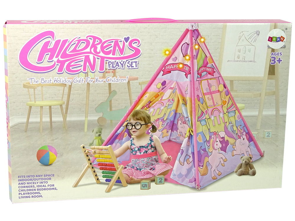 Vaikiška indėniška palapinė unicorn ponies pink