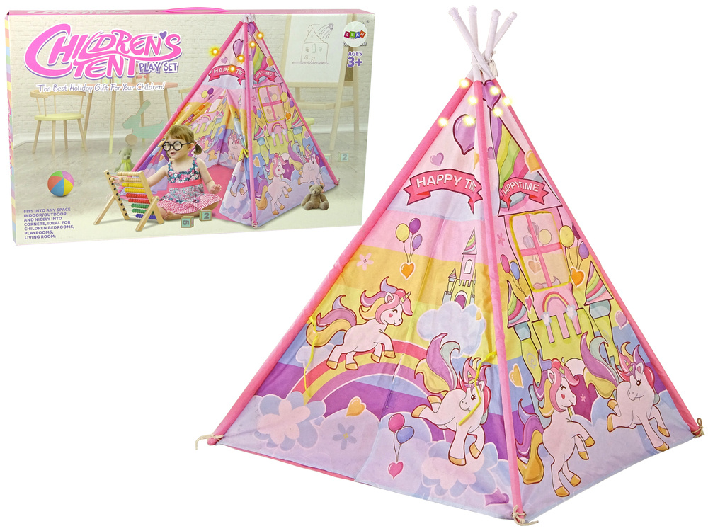 Vaikiška indėniška palapinė unicorn ponies pink