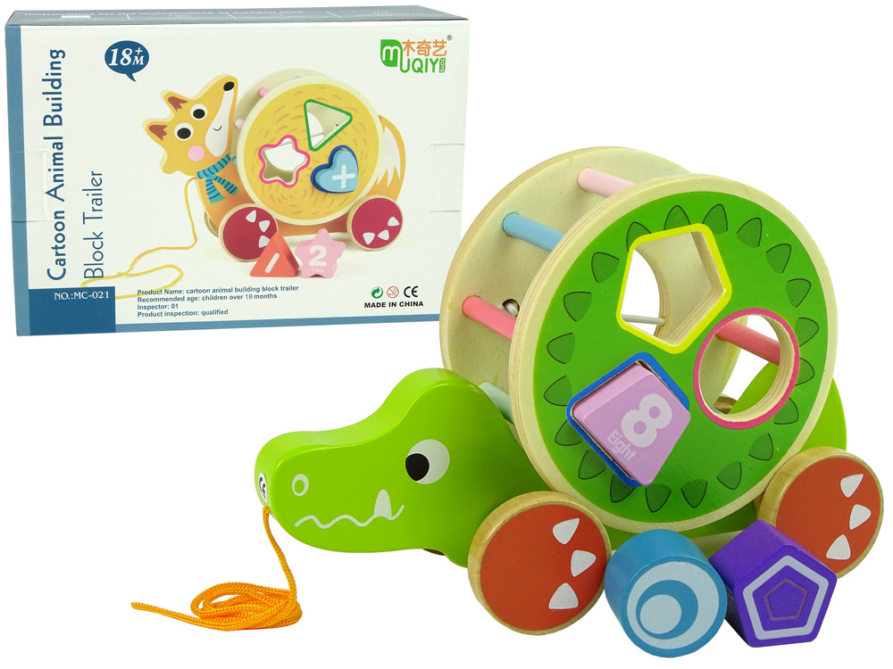 Medinis rūšiuoklis su virvele lean toys krokodilas, žalias
