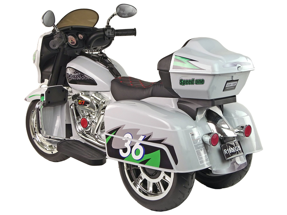 Vienvietis vaikiškas triratis elektromotociklas lean toys goldwing nel-r1800gs, pilkas