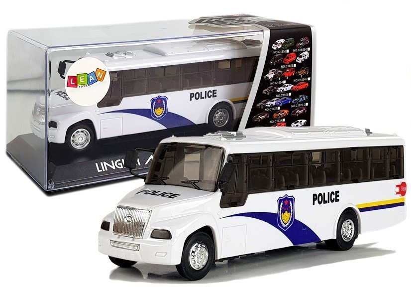 Policijos autobusiukas su garsu lean toys, baltas