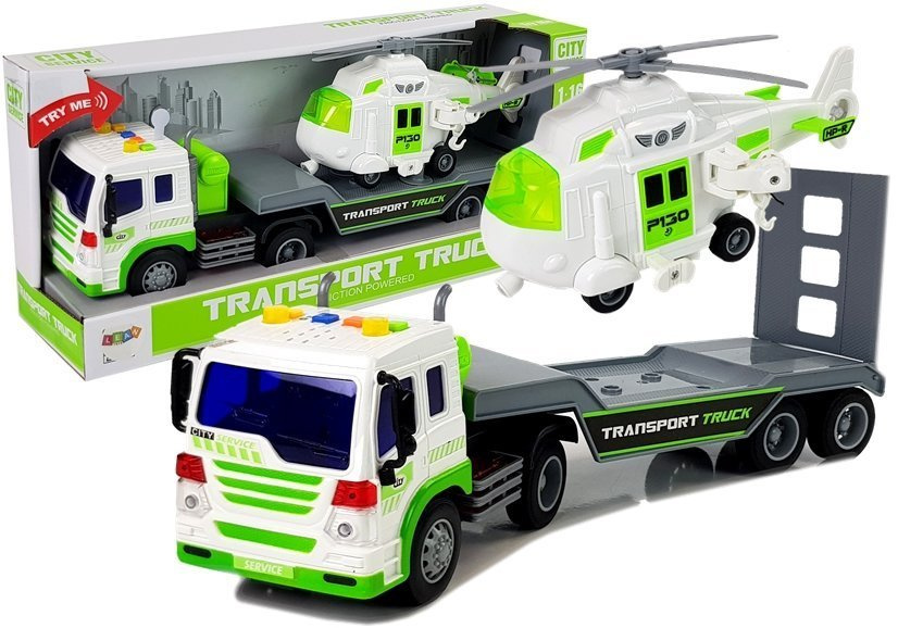 Žaislinio autotrasporterio ir malūnsparnio rinkinys lean toys, baltas/žalias, 2 d.