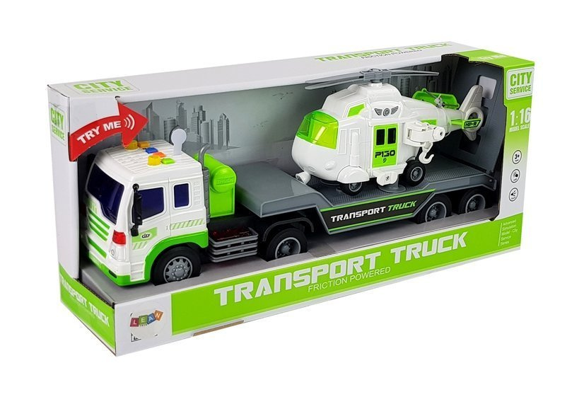 Žaislinio autotrasporterio ir malūnsparnio rinkinys lean toys, baltas/žalias, 2 d.