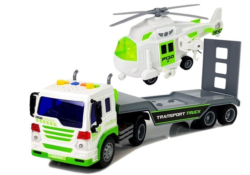 Žaislinio autotrasporterio ir malūnsparnio rinkinys lean toys, baltas/žalias, 2 d.